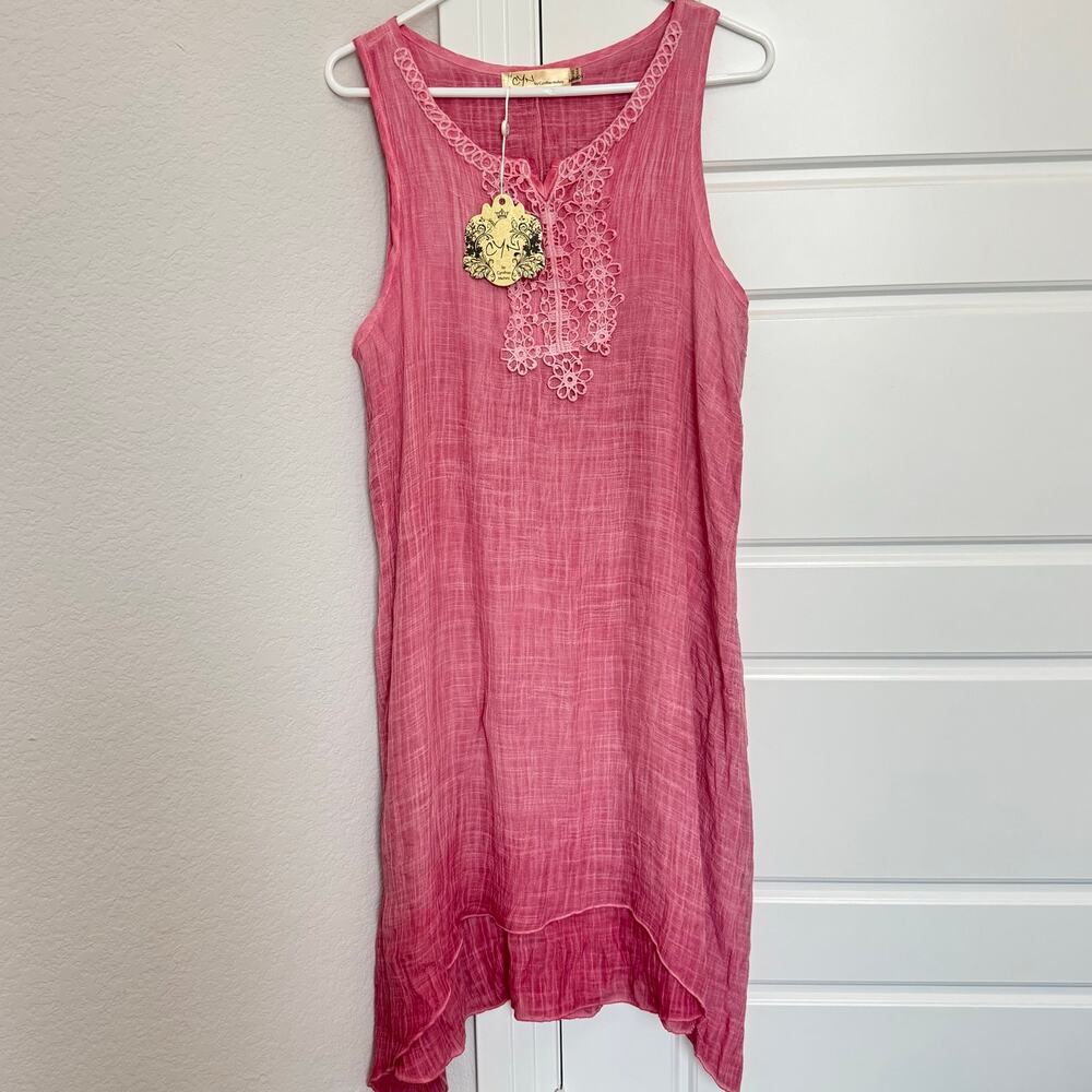 New With Tags CYN Pink Lace Tunic Dress Boho One Size